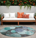 8 Round Gray Blue and Purple Round Abstract Washable Non Skid Indoor Outdoor Area Rug
