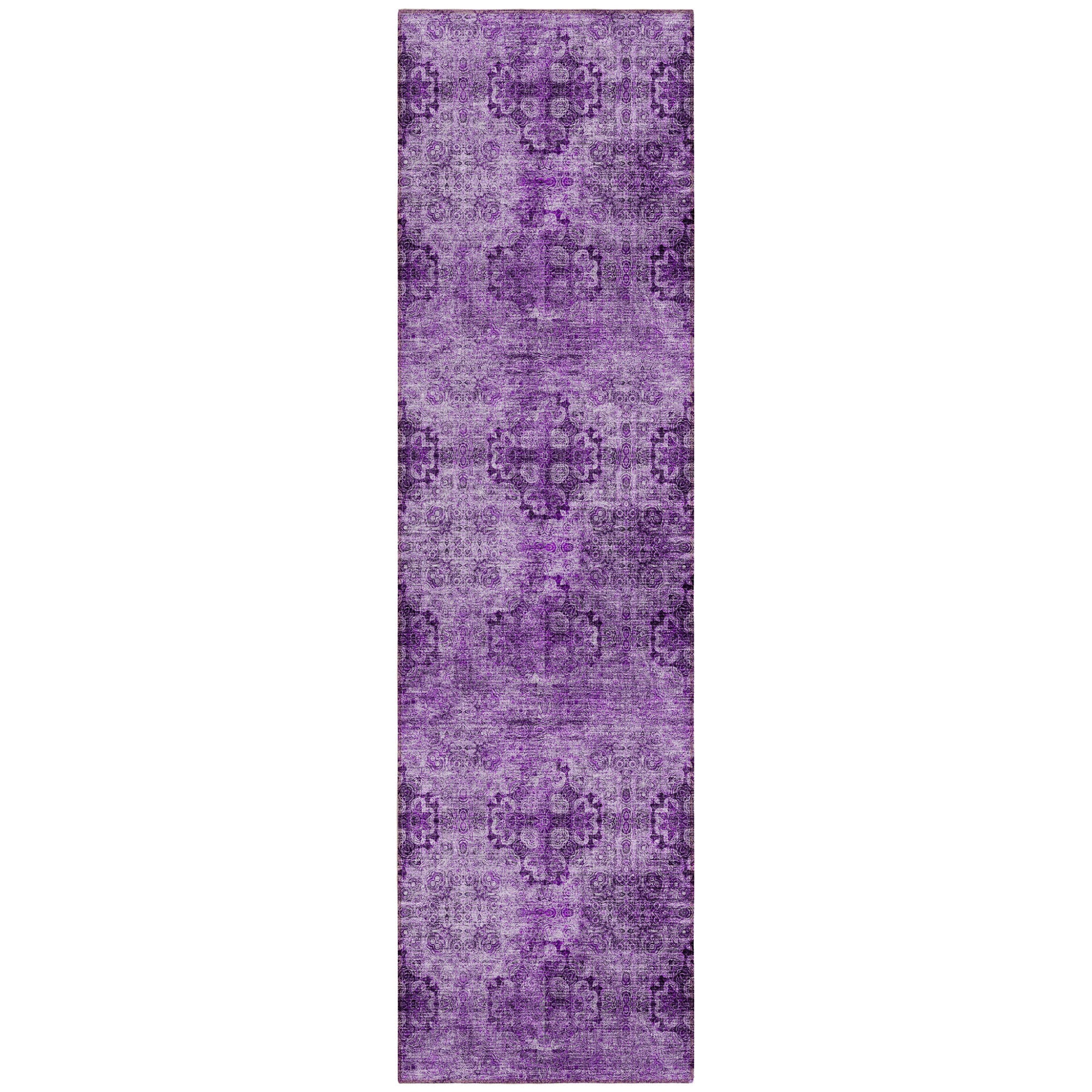 8 Runner Eggplant Floral Medallion Washable Non Skid Indoor Outdoor Runner Rug