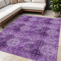 5 X 8 Eggplant Floral Medallion Washable Non Skid Indoor Outdoor Area Rug
