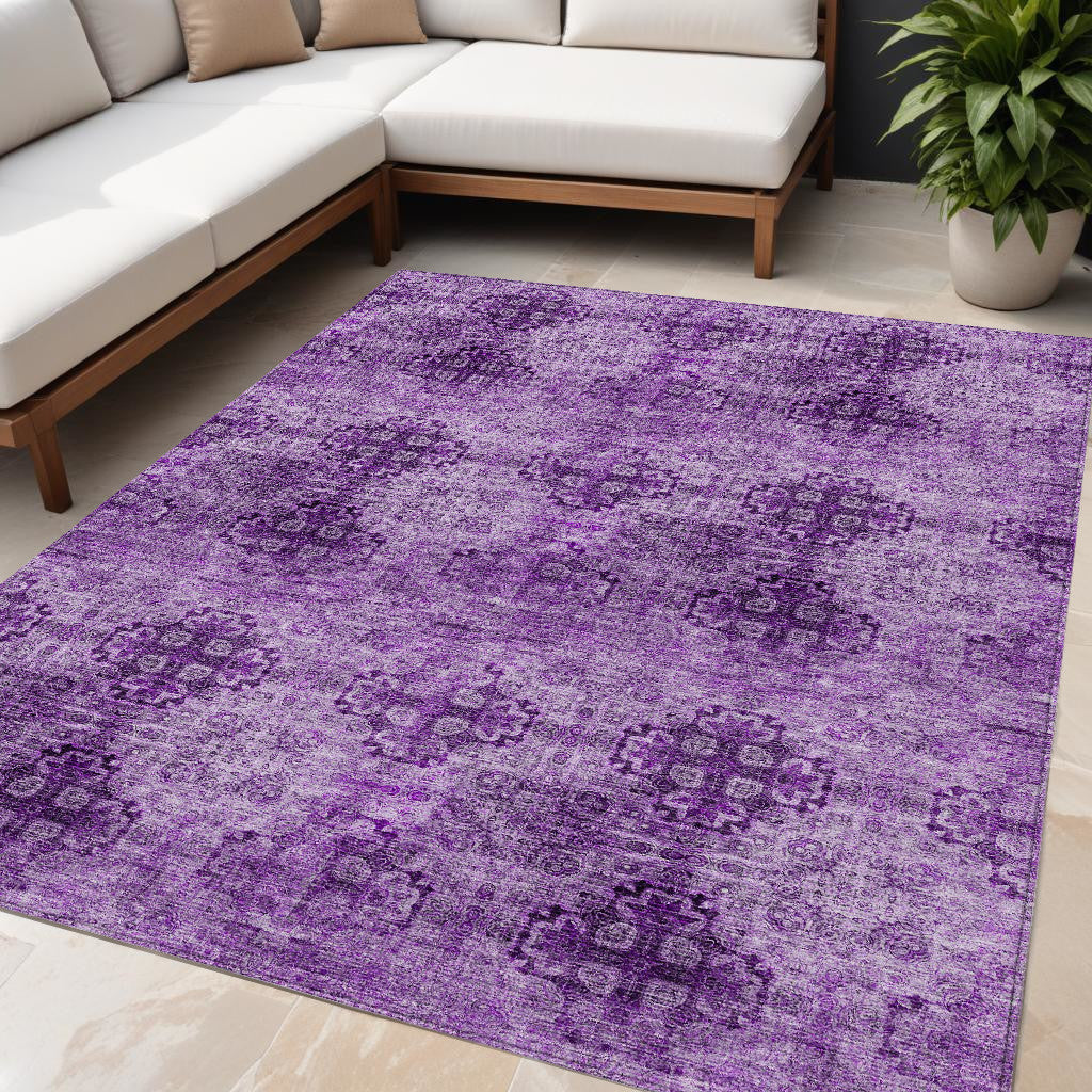 5 X 8 Eggplant Floral Medallion Washable Non Skid Indoor Outdoor Area Rug