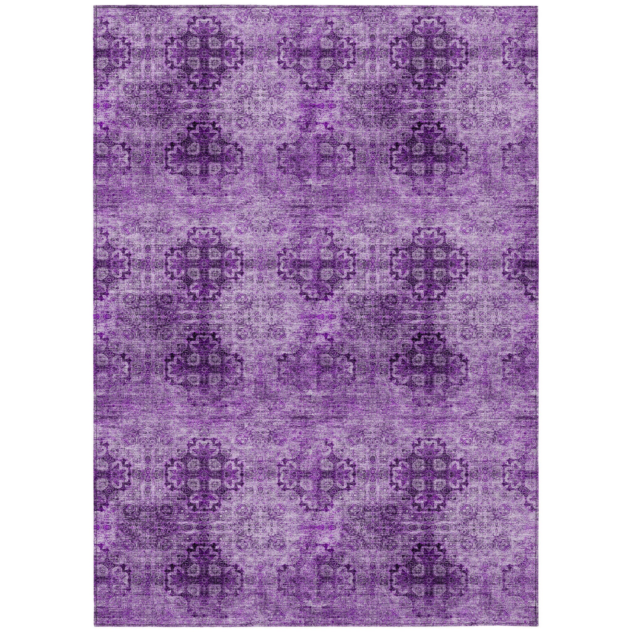 8 X 10 Eggplant Floral Medallion Washable Non Skid Indoor Outdoor Area Rug