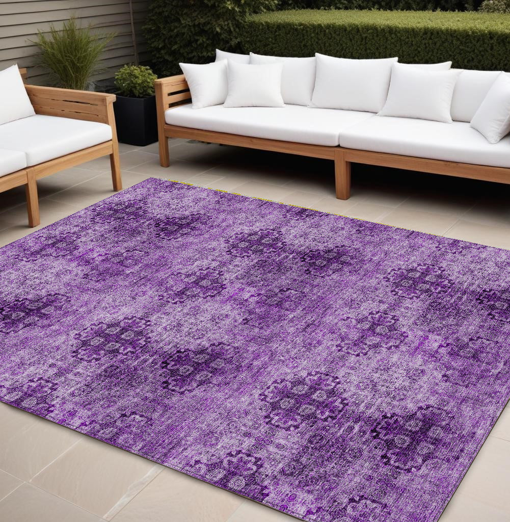 10 X 14 Eggplant Floral Medallion Washable Non Skid Indoor Outdoor Area Rug