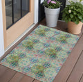 3 X 5 Blue and Green Floral Medallion Washable Non Skid Indoor Outdoor Area Rug