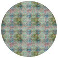 8 Round Blue and Green Round Floral Medallion Washable Non Skid Indoor Outdoor Area Rug