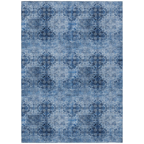 2 X 3 Navy Blue Floral Medallion Washable Non Skid Indoor Outdoor Area Rug
