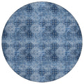 8 Round Navy Blue Round Floral Medallion Washable Non Skid Indoor Outdoor Area Rug