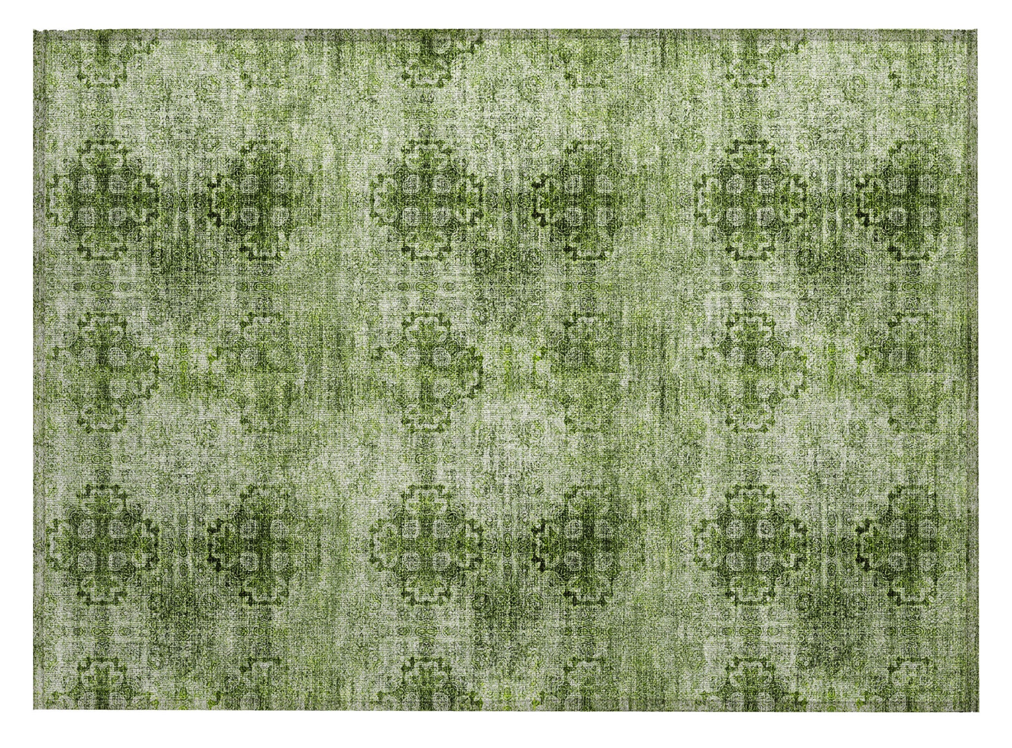 2 X 3 Olive Green Floral Medallion Washable Non Skid Indoor Outdoor Area Rug