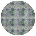 8 Round Purple and Green Round Floral Medallion Washable Non Skid Indoor Outdoor Area Rug