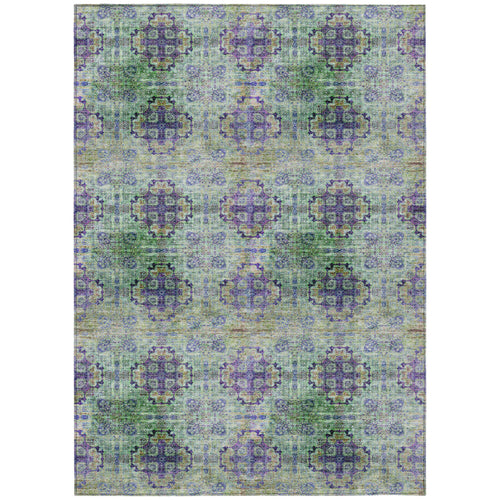 10 X 14 Purple and Green Floral Medallion Washable Non Skid Indoor Outdoor Area Rug