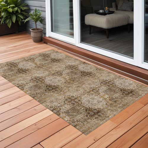 2 X 3 Taupe Floral Medallion Washable Non Skid Indoor Outdoor Area Rug