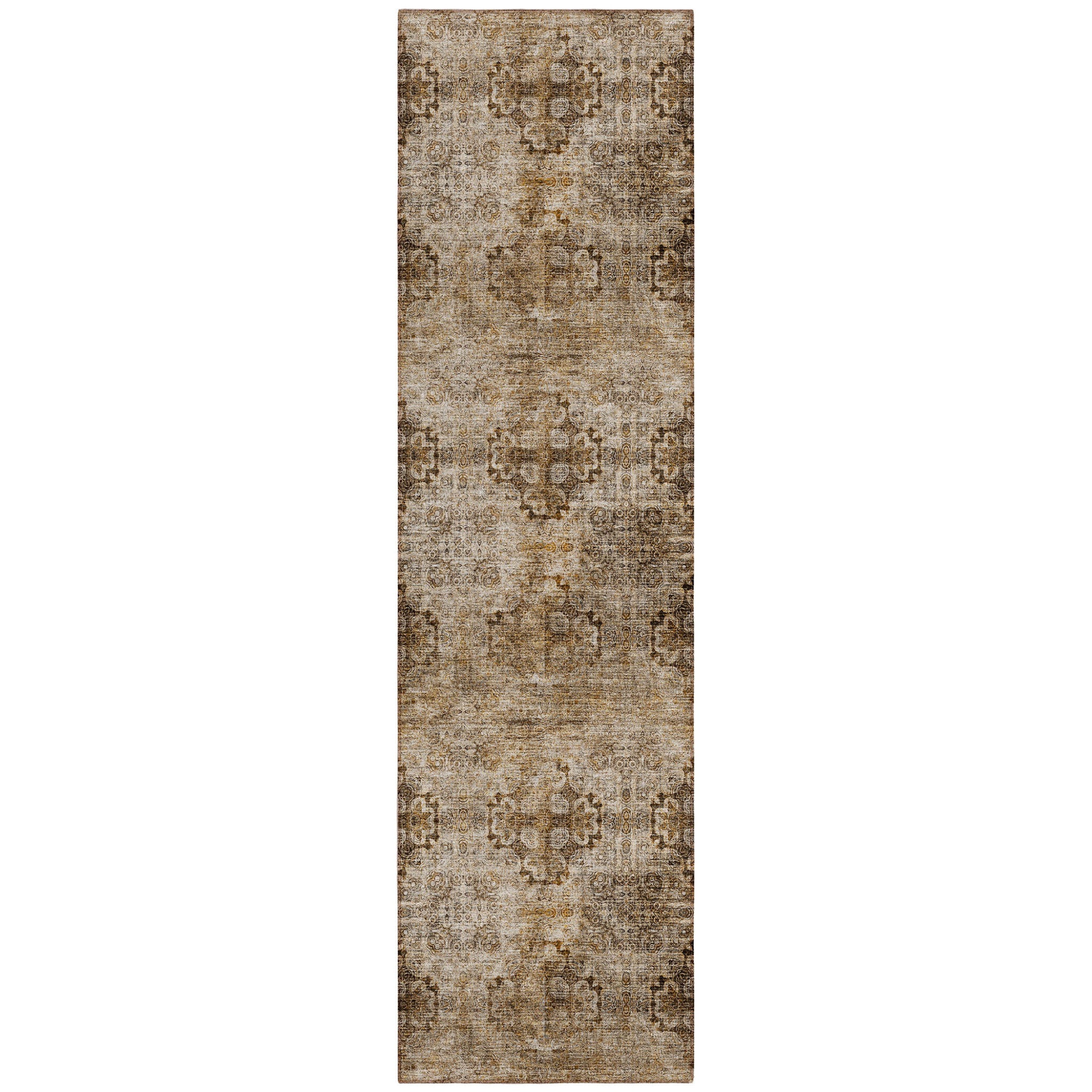 8 Runner Taupe Floral Medallion Washable Non Skid Indoor Outdoor Runner Rug
