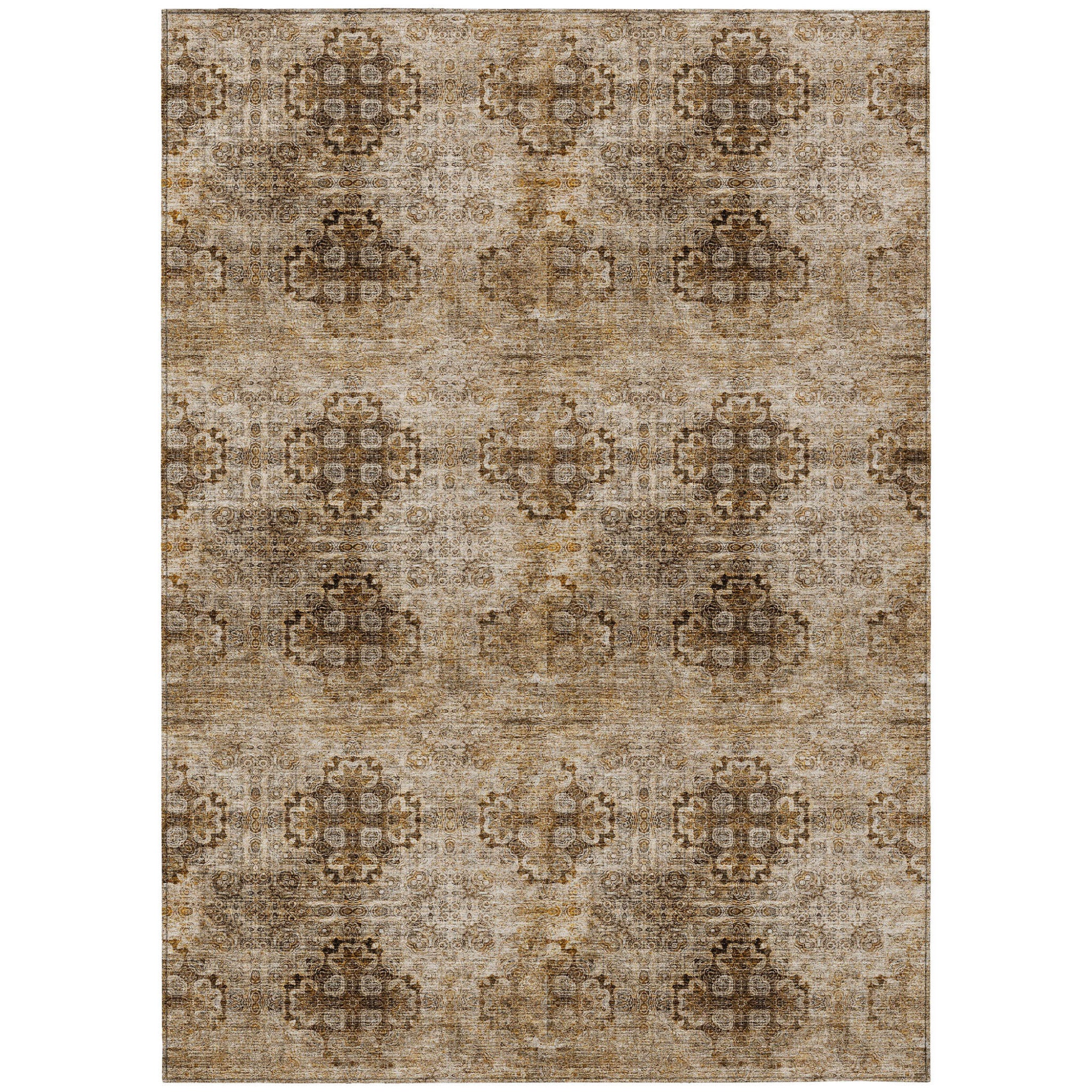9 X 12 Taupe Floral Medallion Washable Non Skid Indoor Outdoor Area Rug
