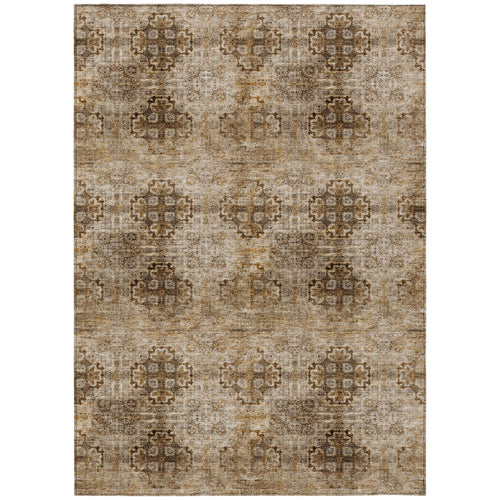 10 X 14 Taupe Floral Medallion Washable Non Skid Indoor Outdoor Area Rug