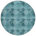8 Round Teal Round Floral Medallion Washable Non Skid Indoor Outdoor Area Rug