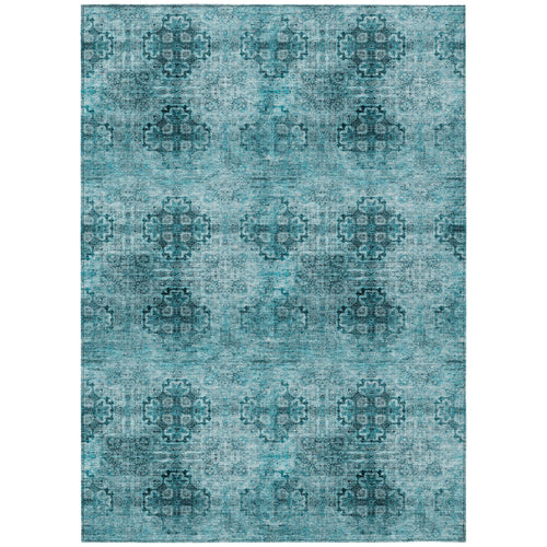 10 X 14 Teal Floral Medallion Washable Non Skid Indoor Outdoor Area Rug