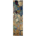 8 Runner Beige and Blue Floral Washable Non Skid Indoor Outdoor Runner Rug
