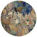 8 Round Beige and Blue Round Floral Washable Non Skid Indoor Outdoor Area Rug