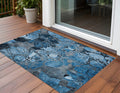3 X 5 Blue and Gray Floral Washable Non Skid Indoor Outdoor Area Rug