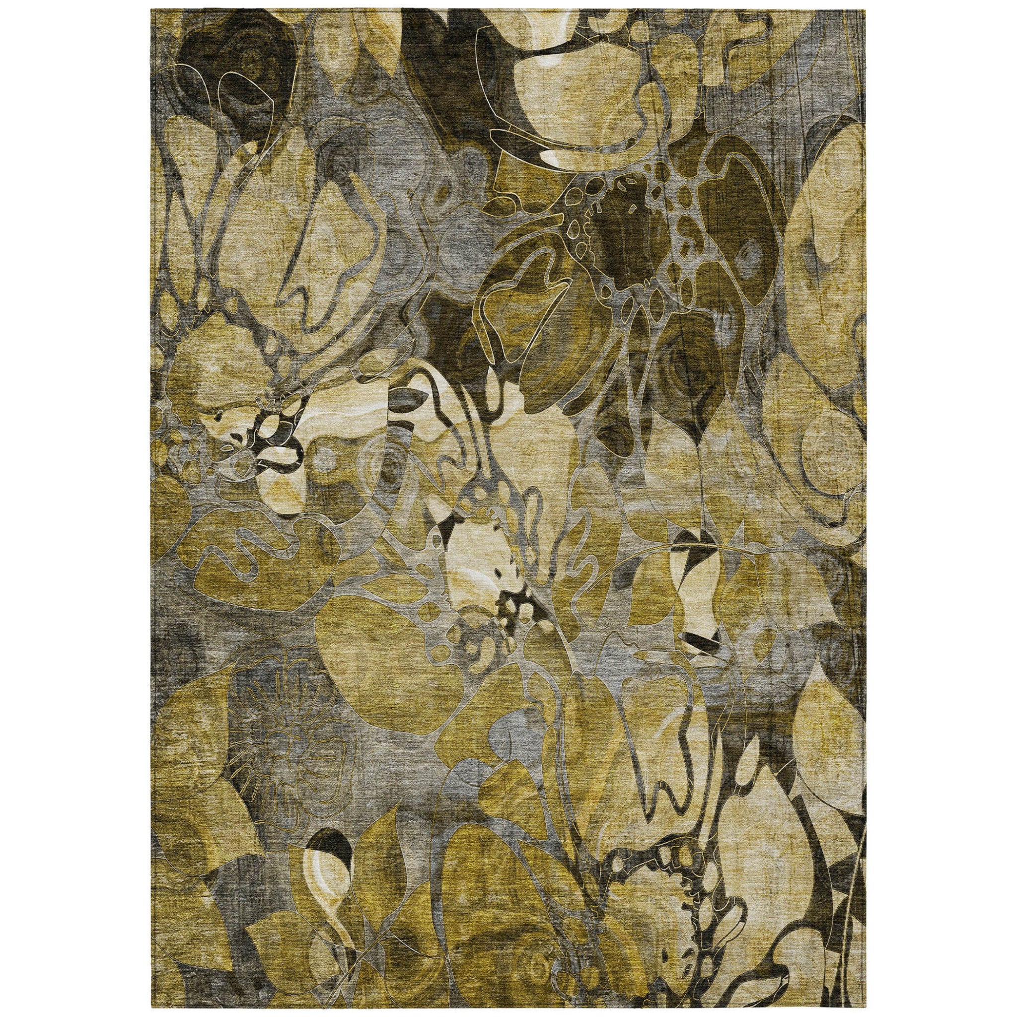 8 X 10 Green and Brown Floral Washable Non Skid Indoor Outdoor Area Rug