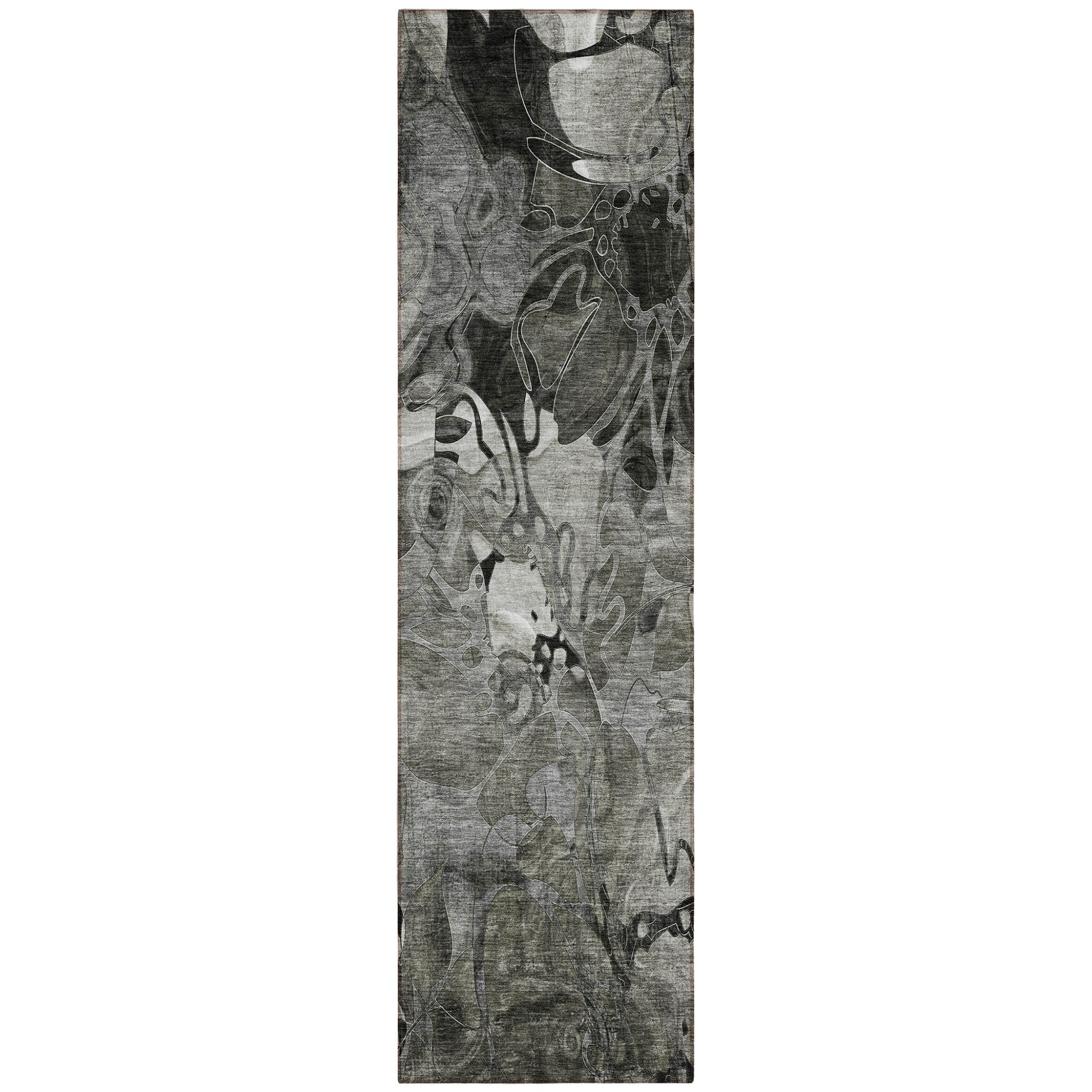 8 Runner Gray Floral Washable Non Skid Indoor Outdoor Runner Rug