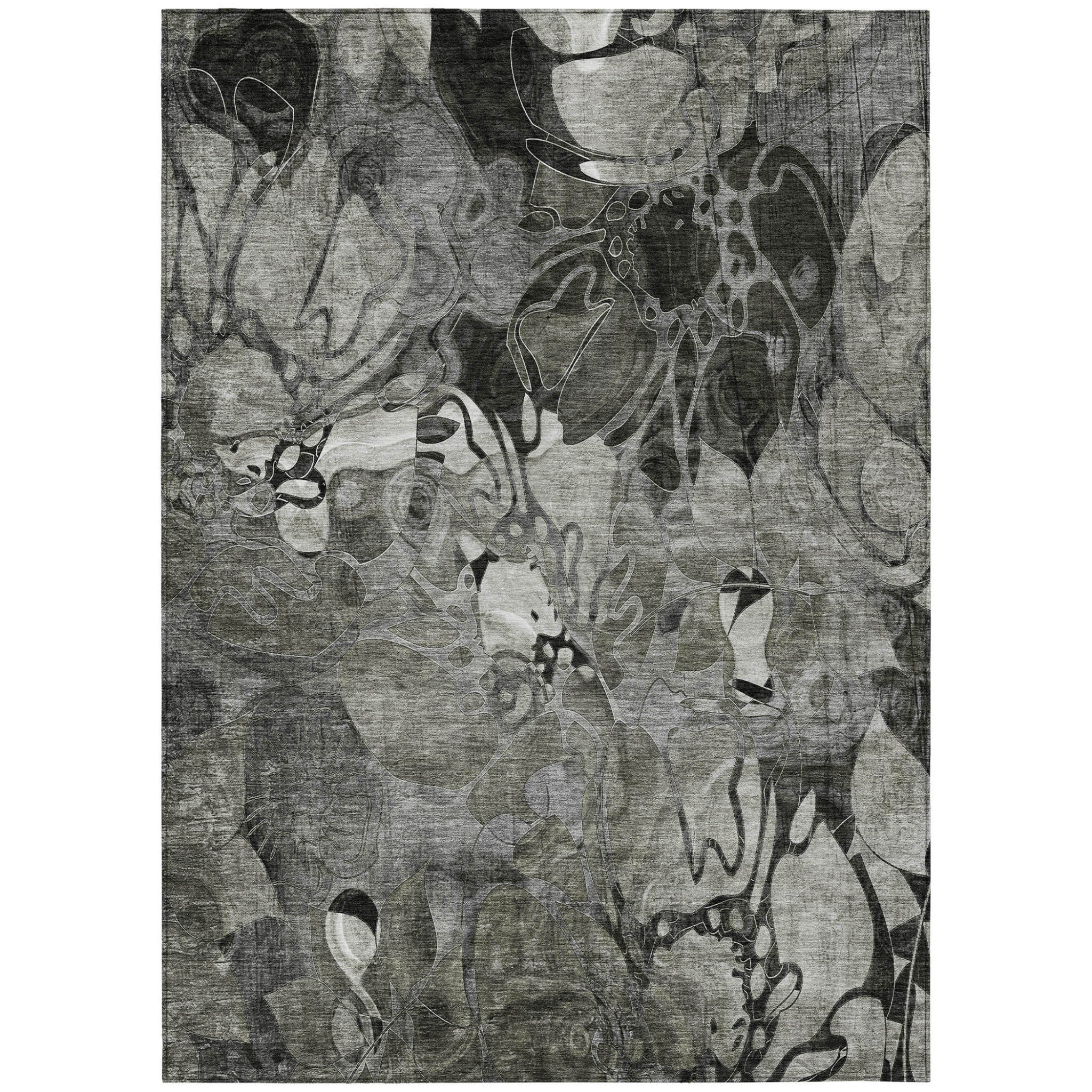 10 X 14 Gray Floral Washable Non Skid Indoor Outdoor Area Rug