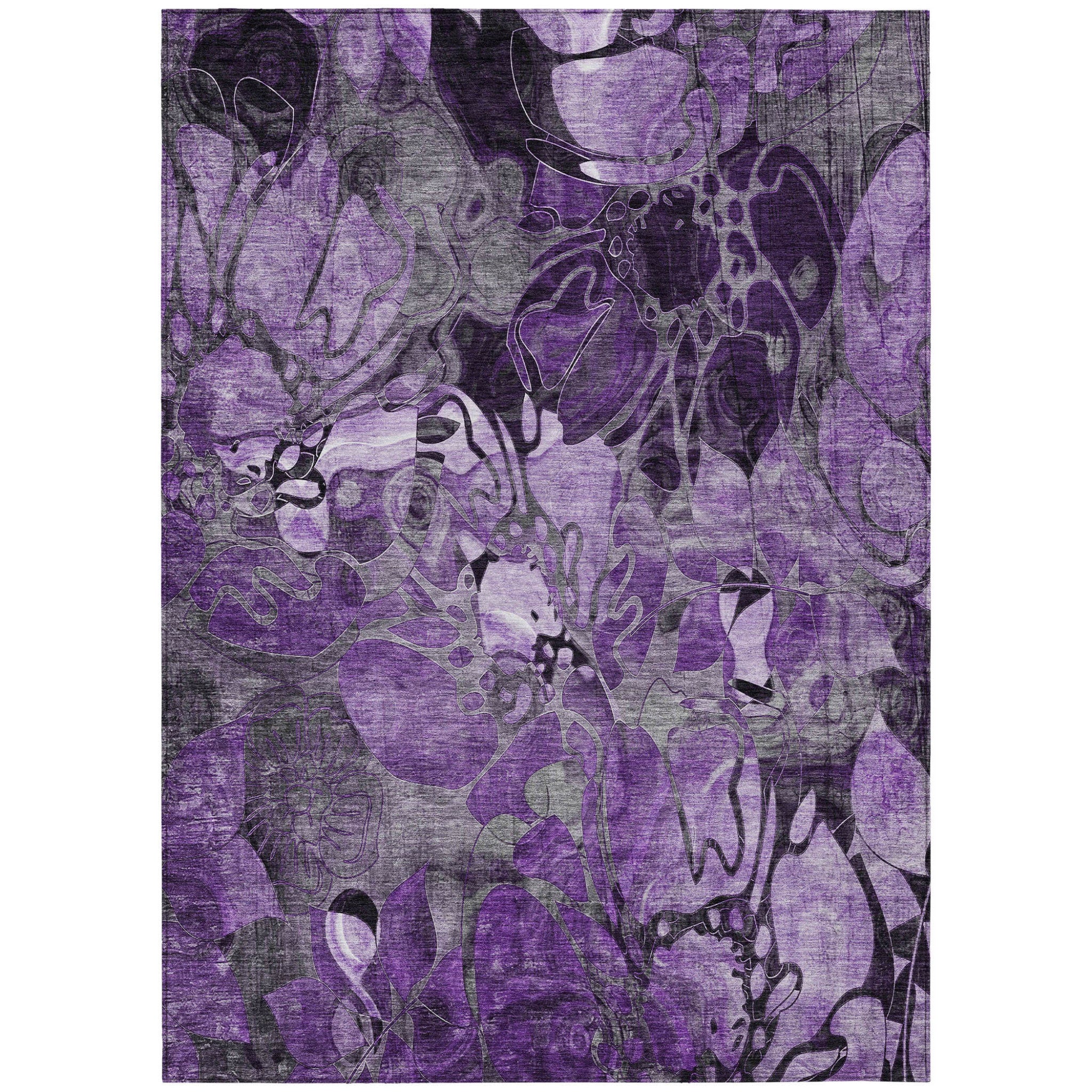 5 X 8 Purple Floral Washable Non Skid Indoor Outdoor Area Rug