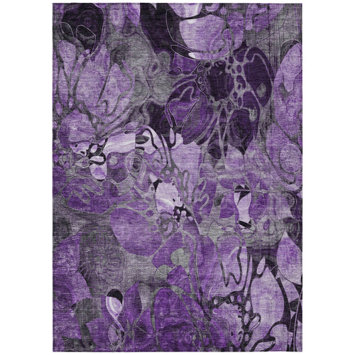 10 X 14 Purple Floral Washable Non Skid Indoor Outdoor Area Rug