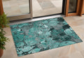 3 X 5 Teal Black and Gray Floral Washable Non Skid Indoor Outdoor Area Rug