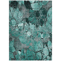 9 X 12 Teal Black and Gray Floral Washable Non Skid Indoor Outdoor Area Rug