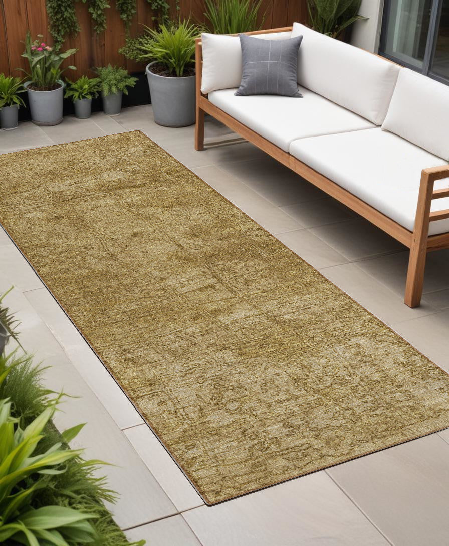 8 Runner Tan Abstract Washable Non Skid Indoor Outdoor Runner Rug