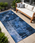 8 Runner Navy Blue Floral Washable Non Skid Indoor Outdoor Runner Rug