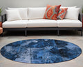 8 Round Navy Blue Round Floral Washable Non Skid Indoor Outdoor Area Rug