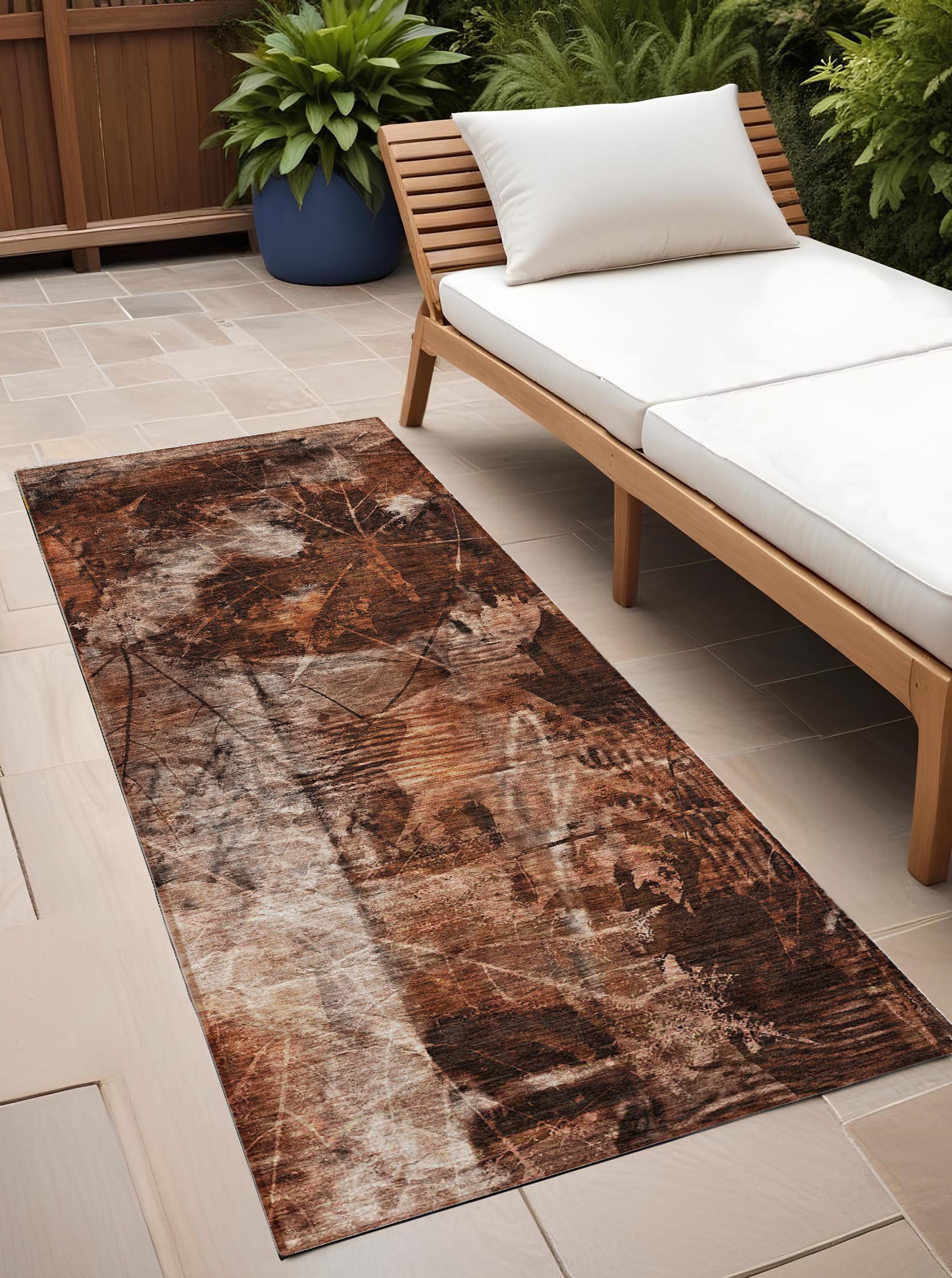 8 Runner Orange Floral Washable Non Skid Indoor Outdoor Runner Rug