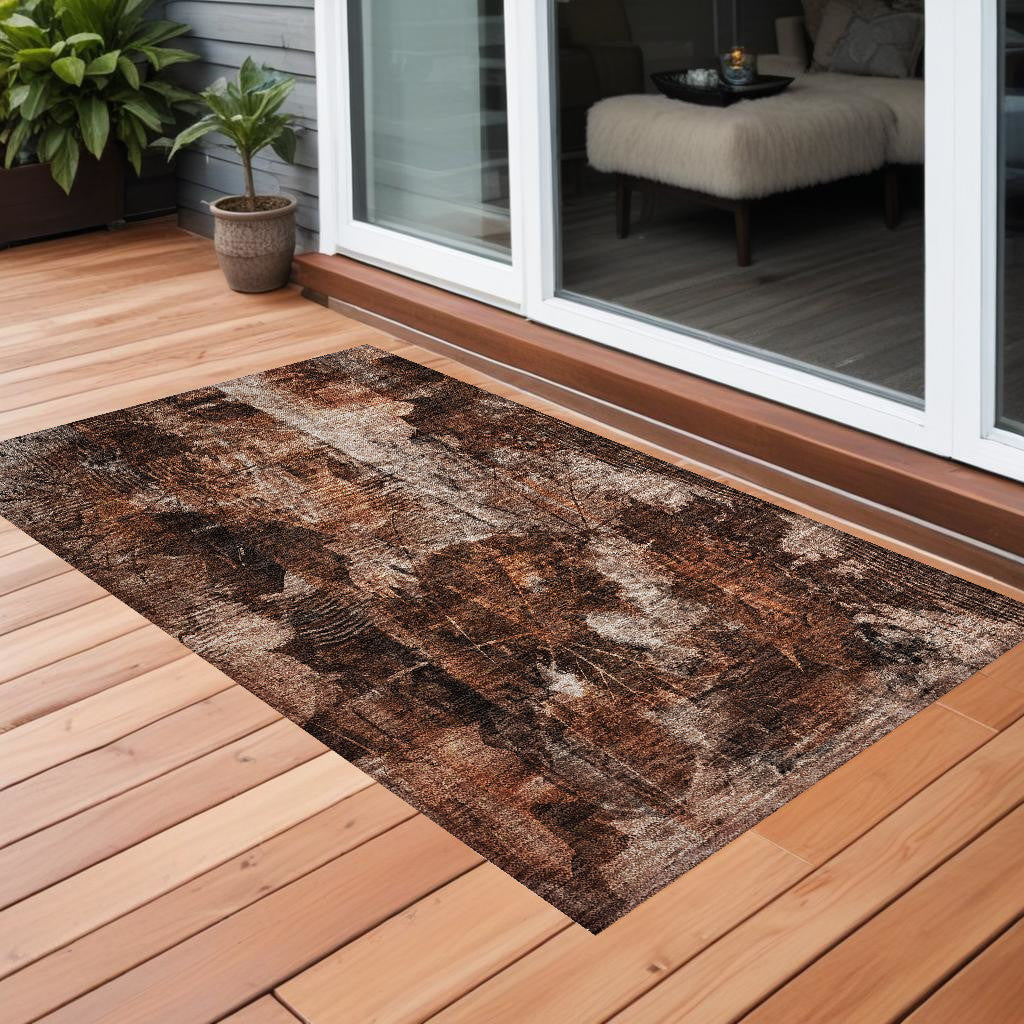 3 X 5 Orange Floral Washable Non Skid Indoor Outdoor Area Rug
