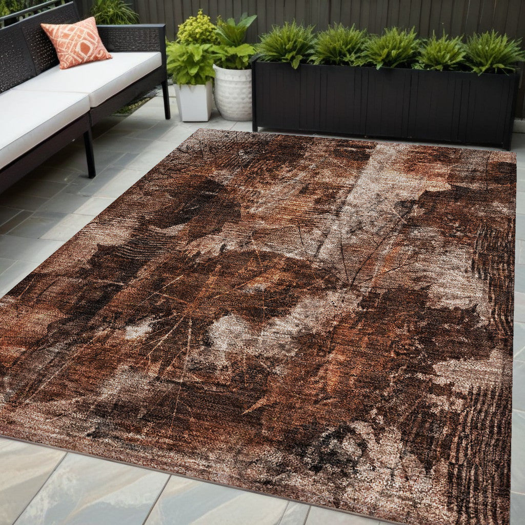 5 X 8 Orange Floral Washable Non Skid Indoor Outdoor Area Rug