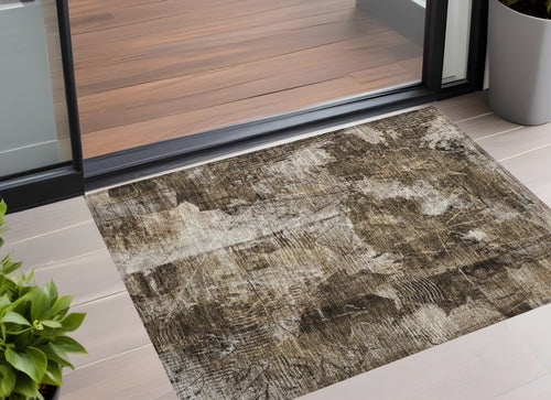 2 X 3 Taupe Floral Washable Non Skid Indoor Outdoor Area Rug
