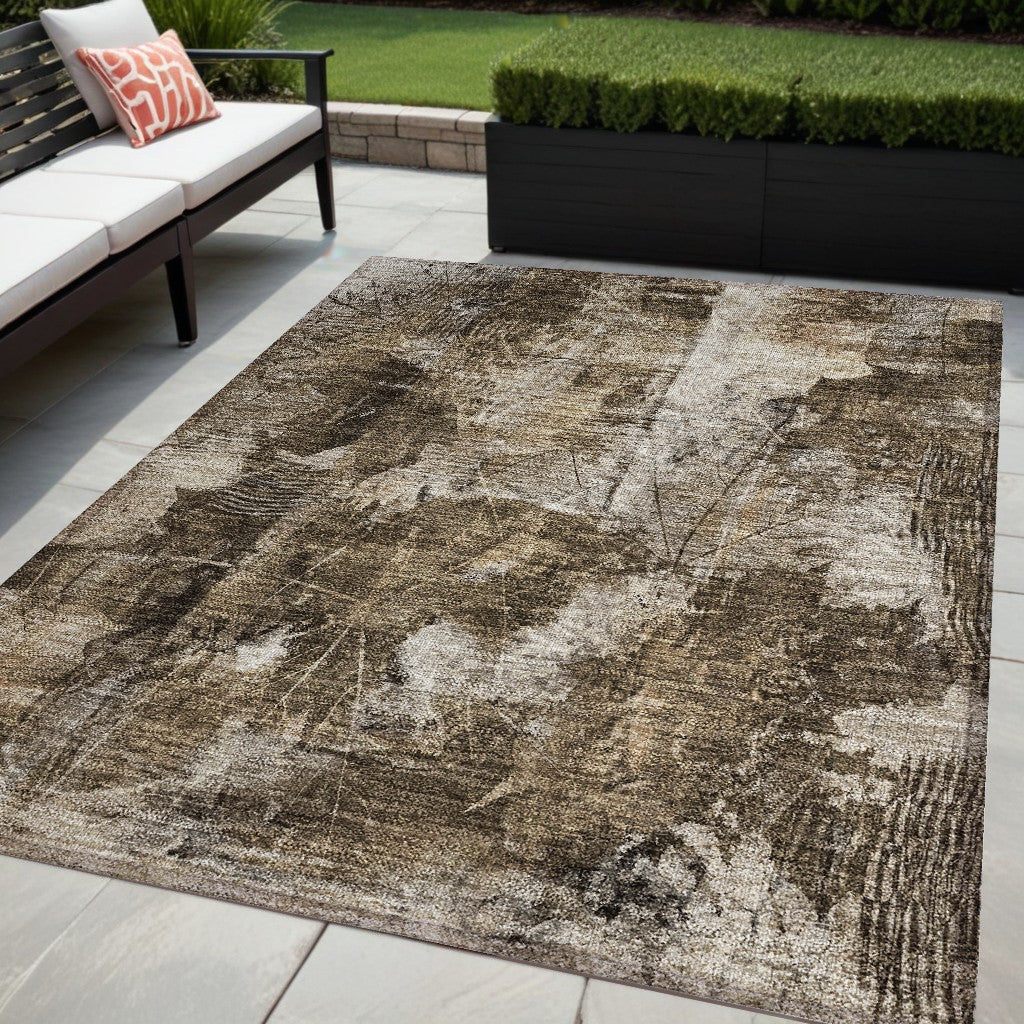 5 X 8 Taupe Floral Washable Non Skid Indoor Outdoor Area Rug