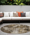 8 Round Taupe Round Floral Washable Non Skid Indoor Outdoor Area Rug