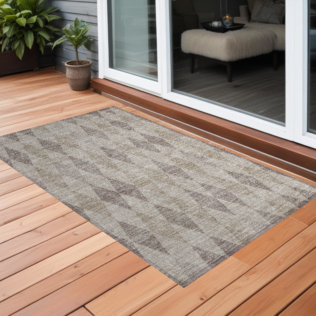 2 X 3 Beige Taupe and Brown Geometric Washable Non Skid Indoor Outdoor Area Rug