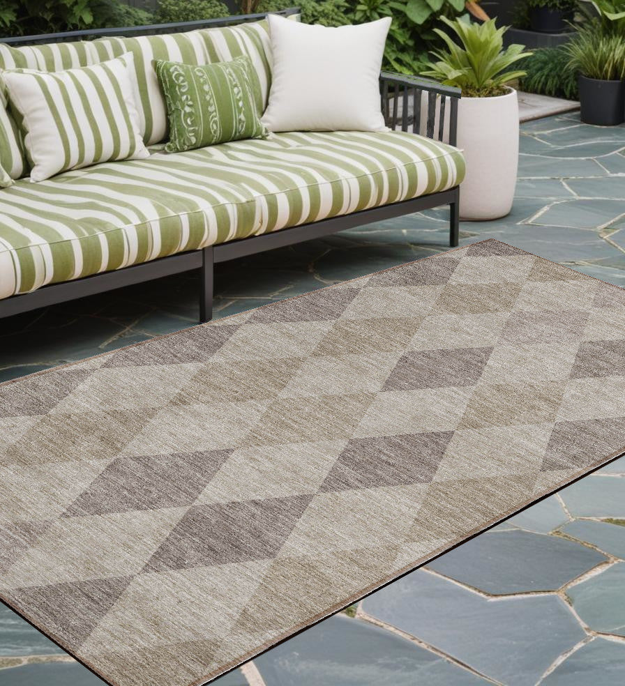 8 Runner Beige Taupe and Brown Geometric Washable Non Skid Indoor Outdoor Runner Rug