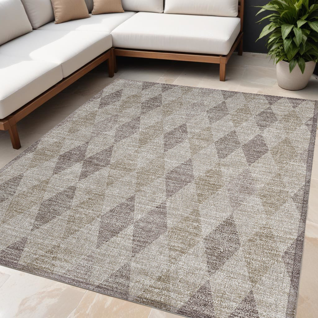 5 X 8 Beige Taupe and Brown Geometric Washable Non Skid Indoor Outdoor Area Rug