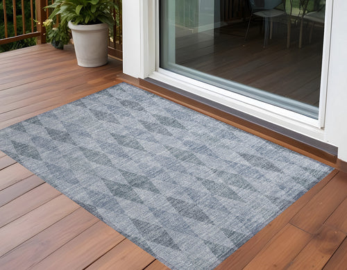 2 X 3 Denim Blue Geometric Washable Non Skid Indoor Outdoor Area Rug