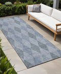 8 Runner Denim Blue Geometric Washable Non Skid Indoor Outdoor Runner Rug