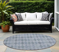 8 Round Denim Blue Round Geometric Washable Non Skid Indoor Outdoor Area Rug