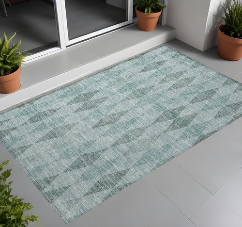 2 X 3 Teal Geometric Washable Non Skid Indoor Outdoor Area Rug