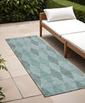 8 Runner Teal Geometric Washable Non Skid Indoor Outdoor Runner Rug