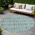 8 Round Teal Round Geometric Washable Non Skid Indoor Outdoor Area Rug