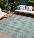 8 X 10 Teal Geometric Washable Non Skid Indoor Outdoor Area Rug