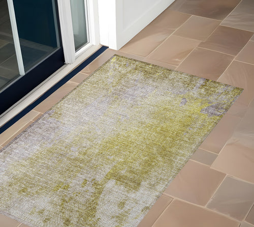 2 X 3 Gold Beige and Purple Abstract Washable Non Skid Indoor Outdoor Area Rug