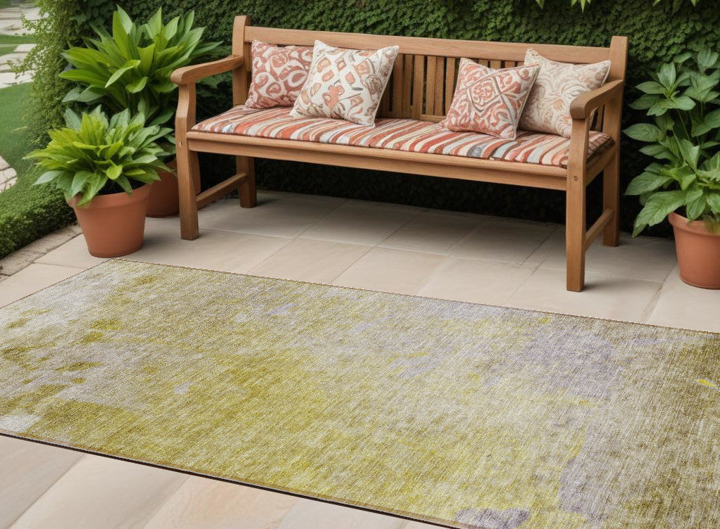 8 Runner Gold Beige and Purple Abstract Washable Non Skid Indoor Outdoor Runner Rug